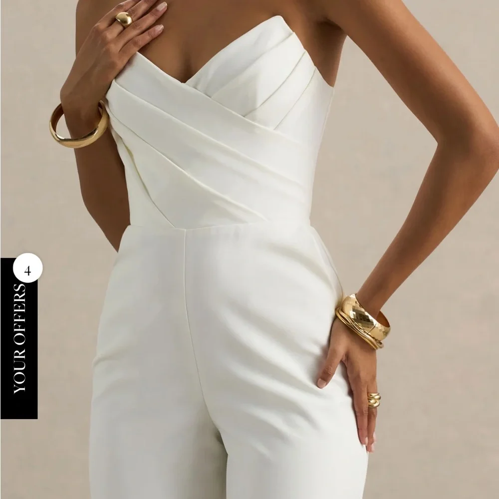 Club L London White Strapless Wide-Leg Jumpsuit - Picture 6 of 7